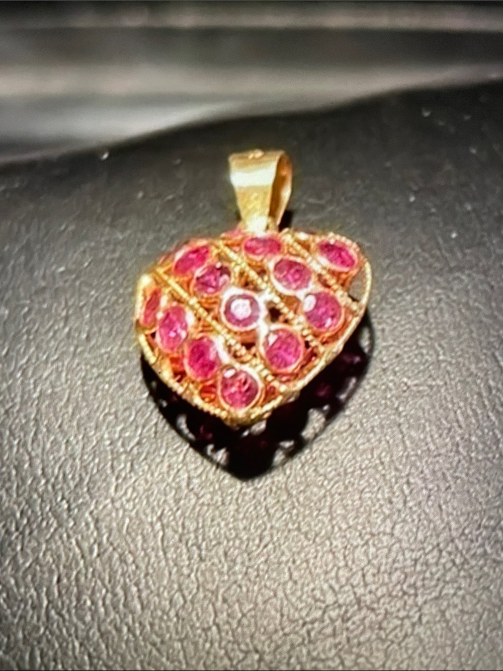 Elegant Genuine Ruby and 18k gold Puffed Heart Pendant
